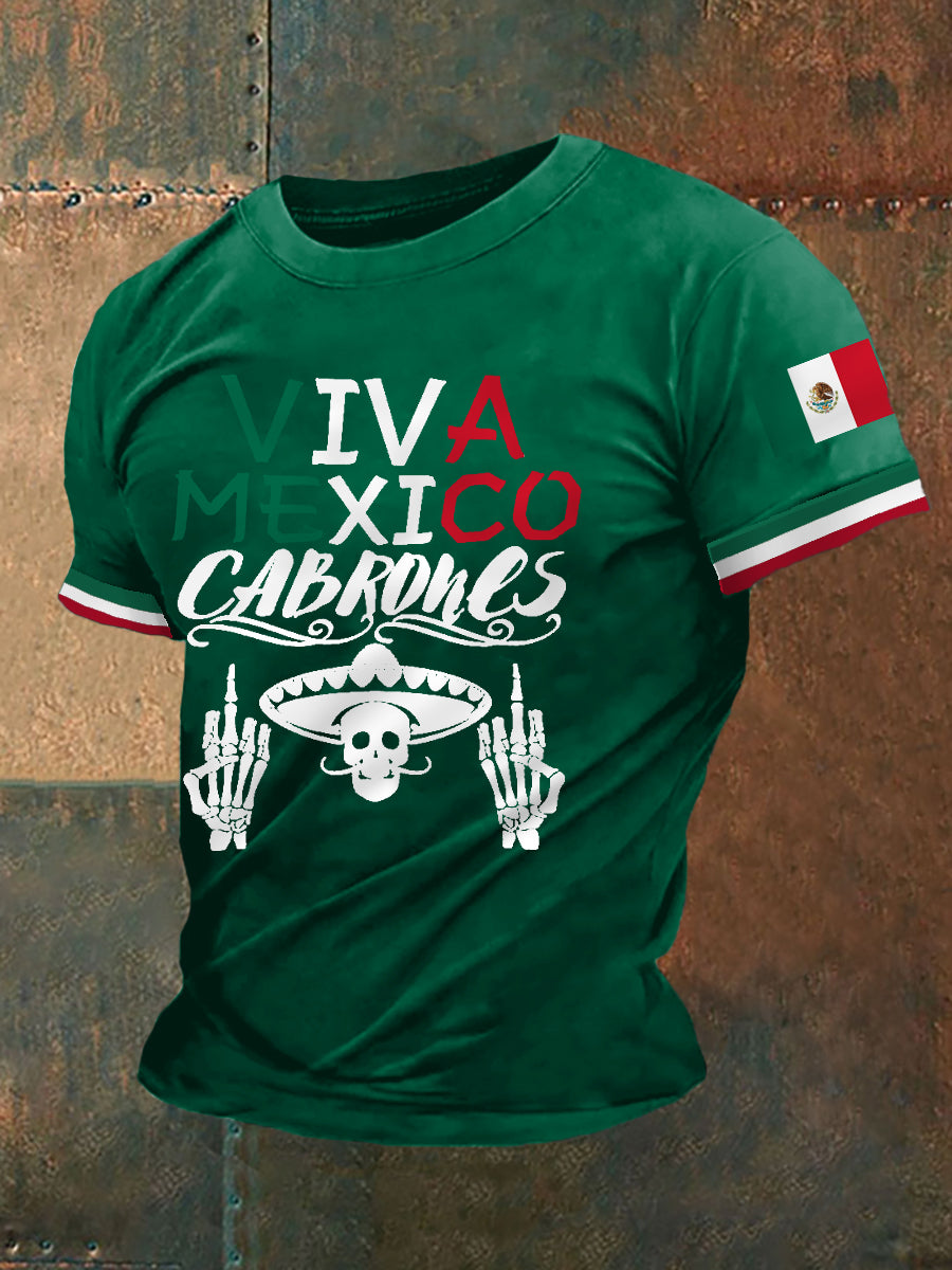 Camiseta casual con estampado de bandera mexicana VIVA México para hombre