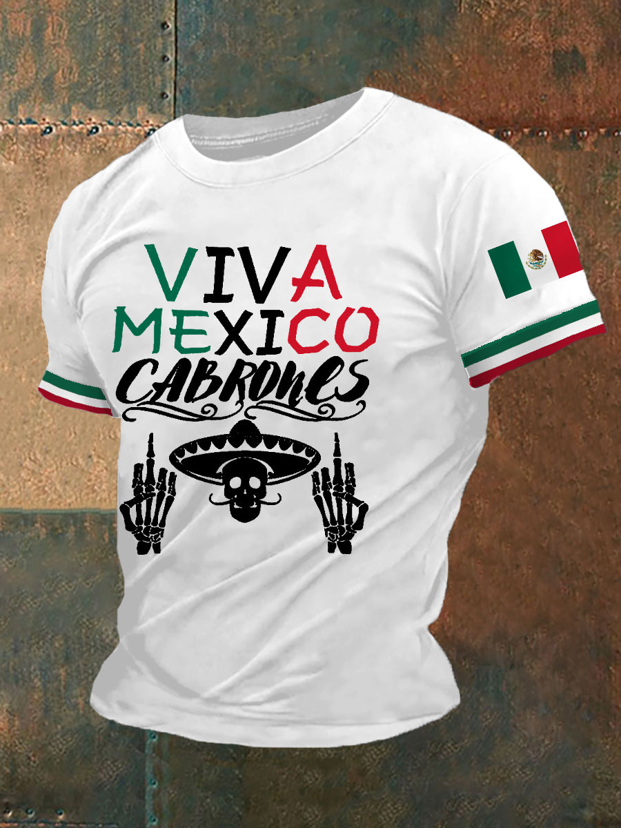 Camiseta casual con estampado de bandera mexicana VIVA México para hombre