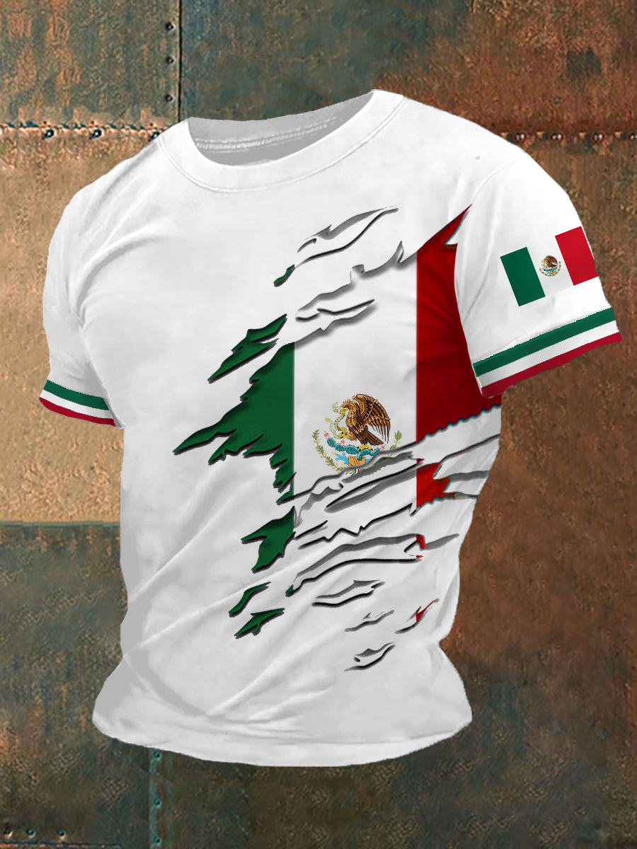 Camiseta casual con estampado de bandera mexicana para hombre