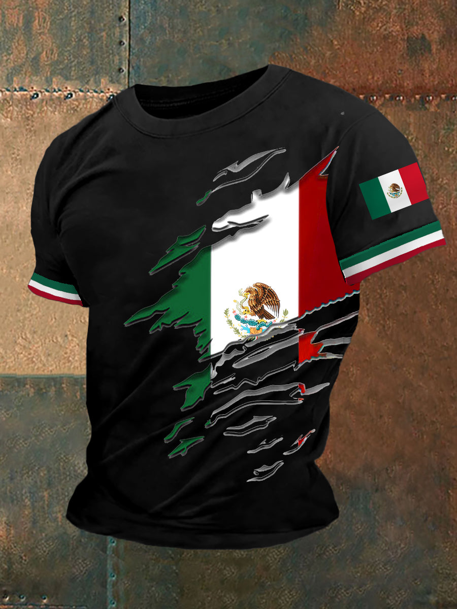 Camiseta casual con estampado de bandera mexicana para hombre
