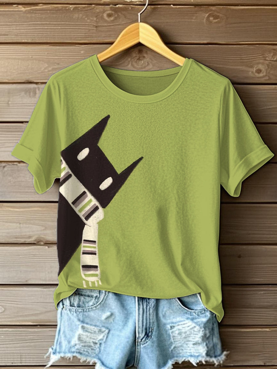 Camiseta con estampado de arte de gato divertido para mujer