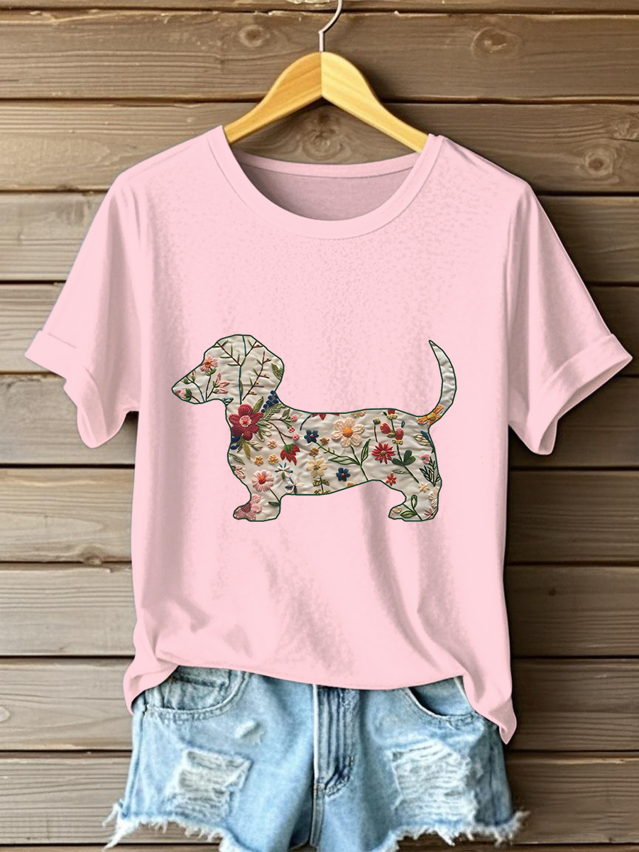 Camiseta casual impresa Dachshund para mujer