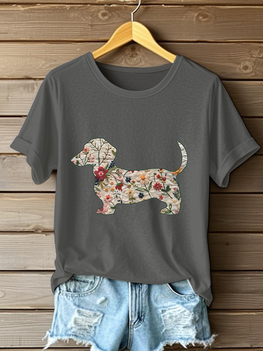 Camiseta casual impresa Dachshund para mujer