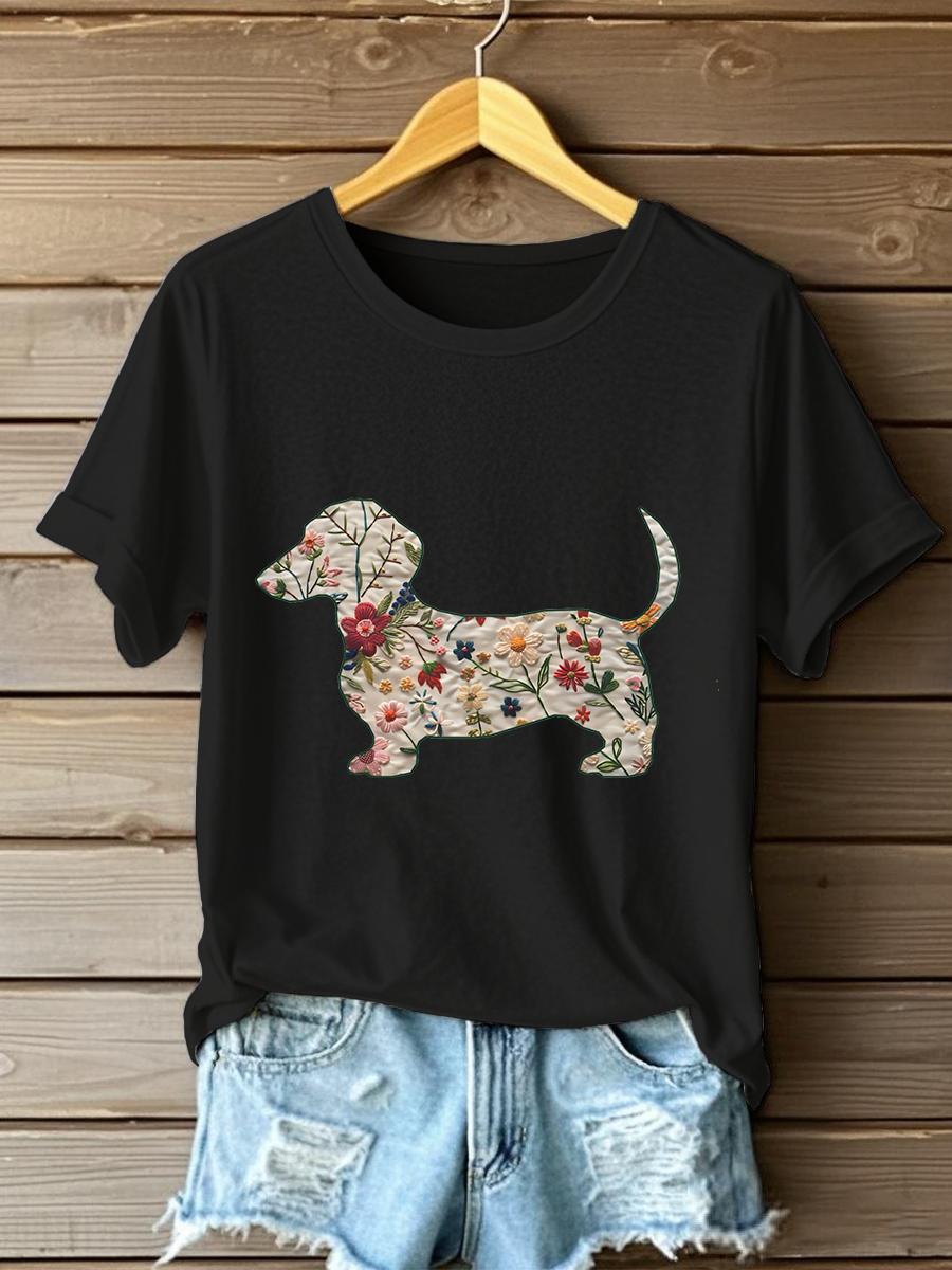 Camiseta casual impresa Dachshund para mujer