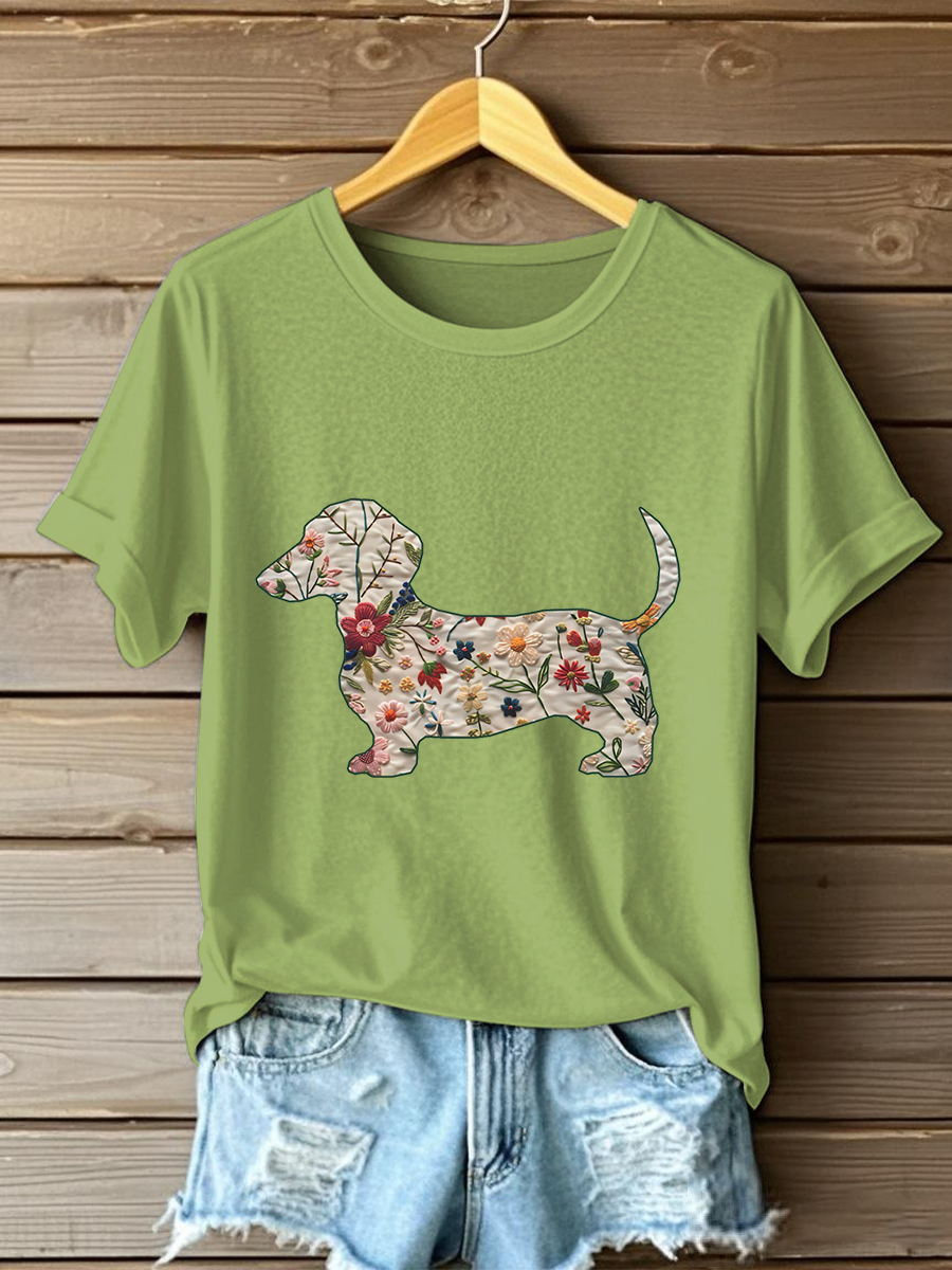 Camiseta casual impresa Dachshund para mujer