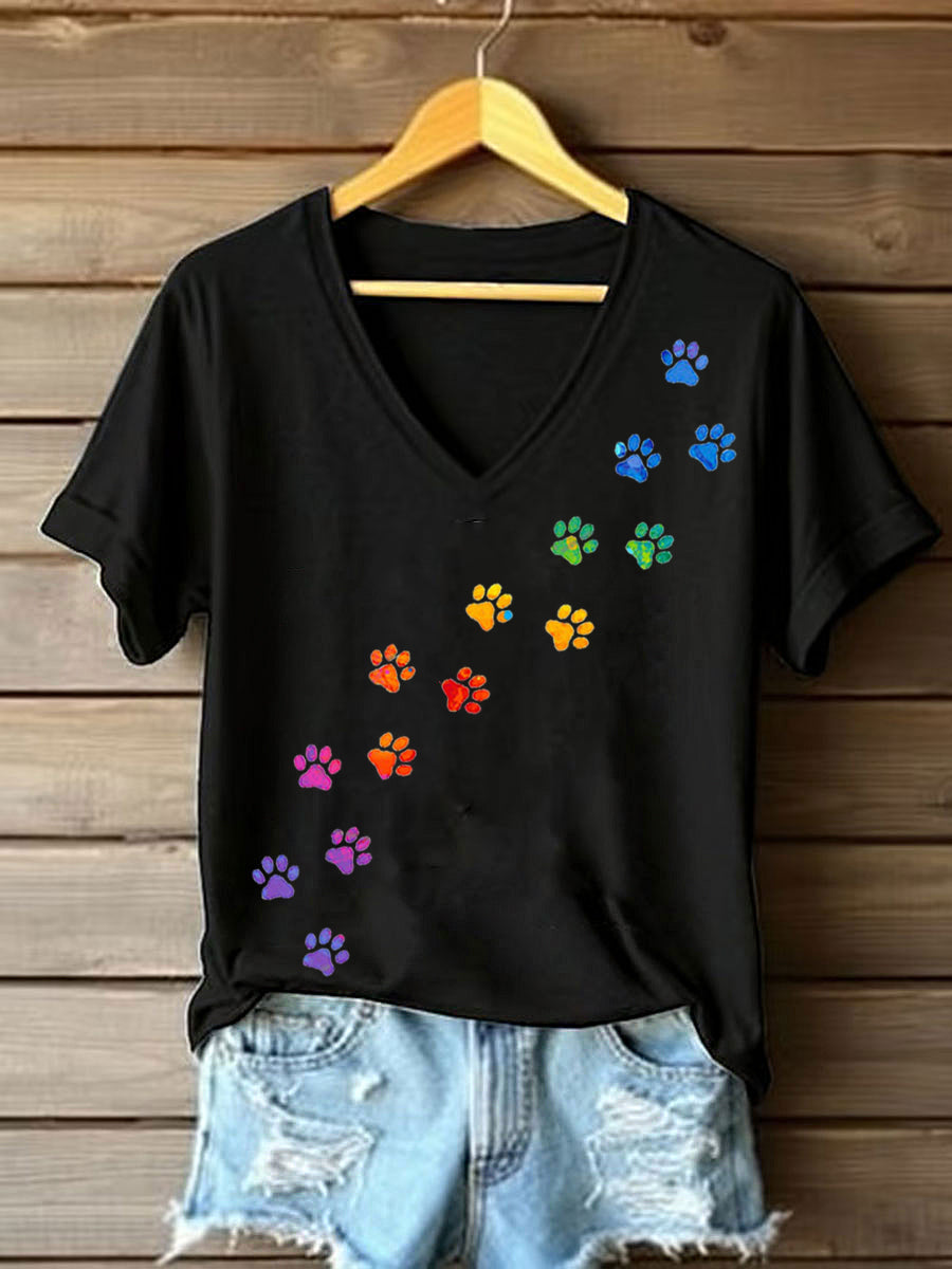 Camiseta pata de perro colorida para mujer