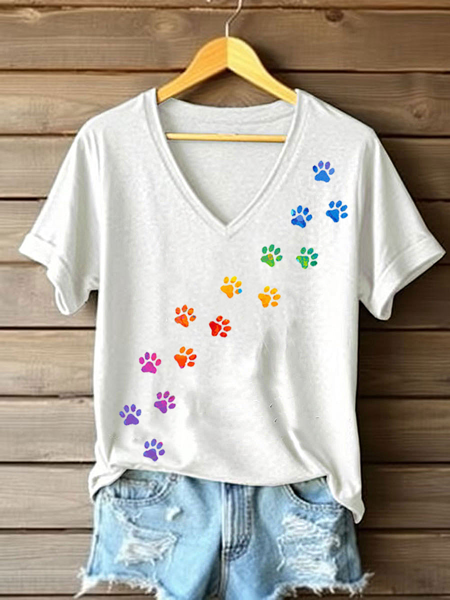 Camiseta pata de perro colorida para mujer