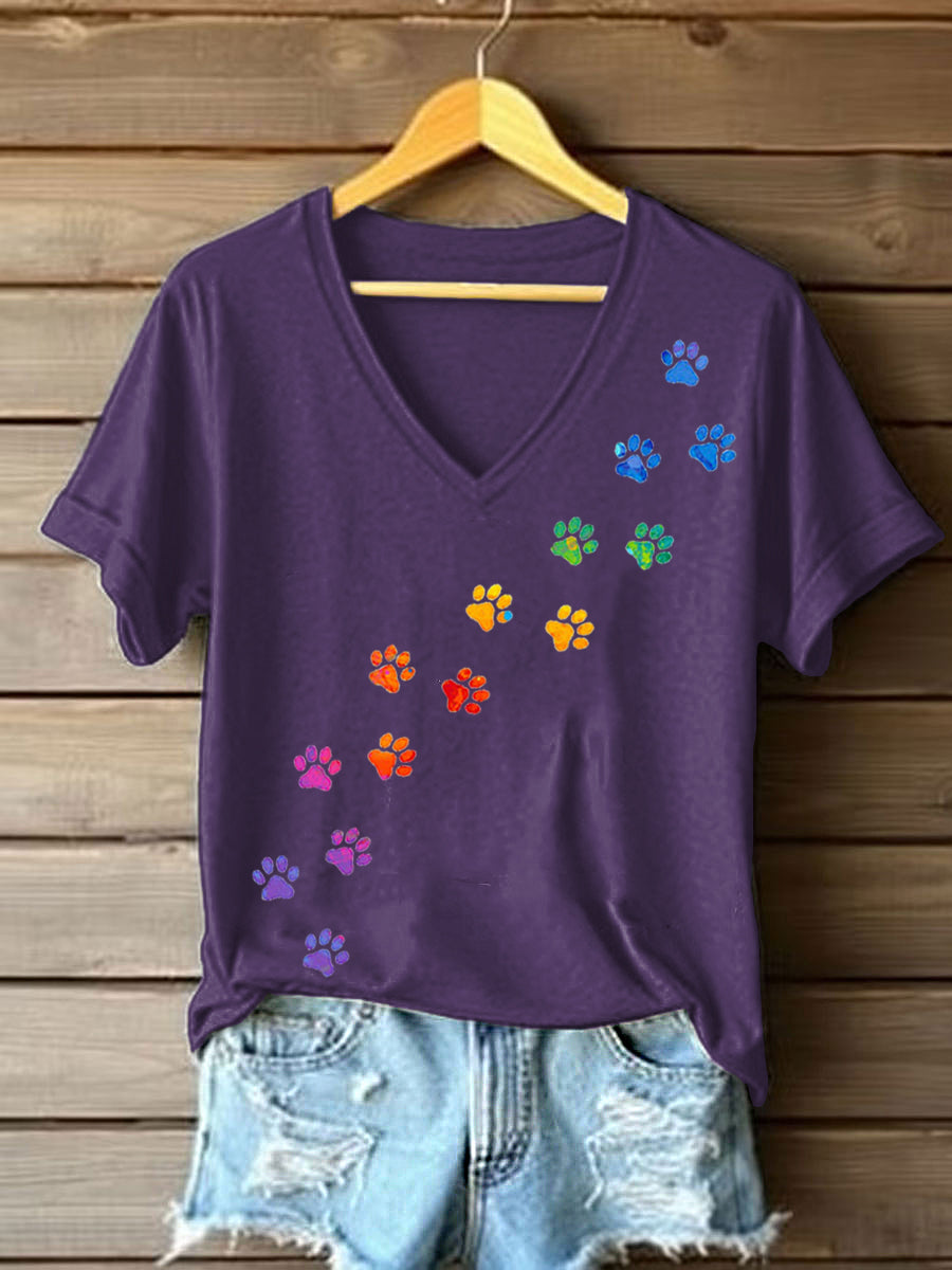 Camiseta pata de perro colorida para mujer