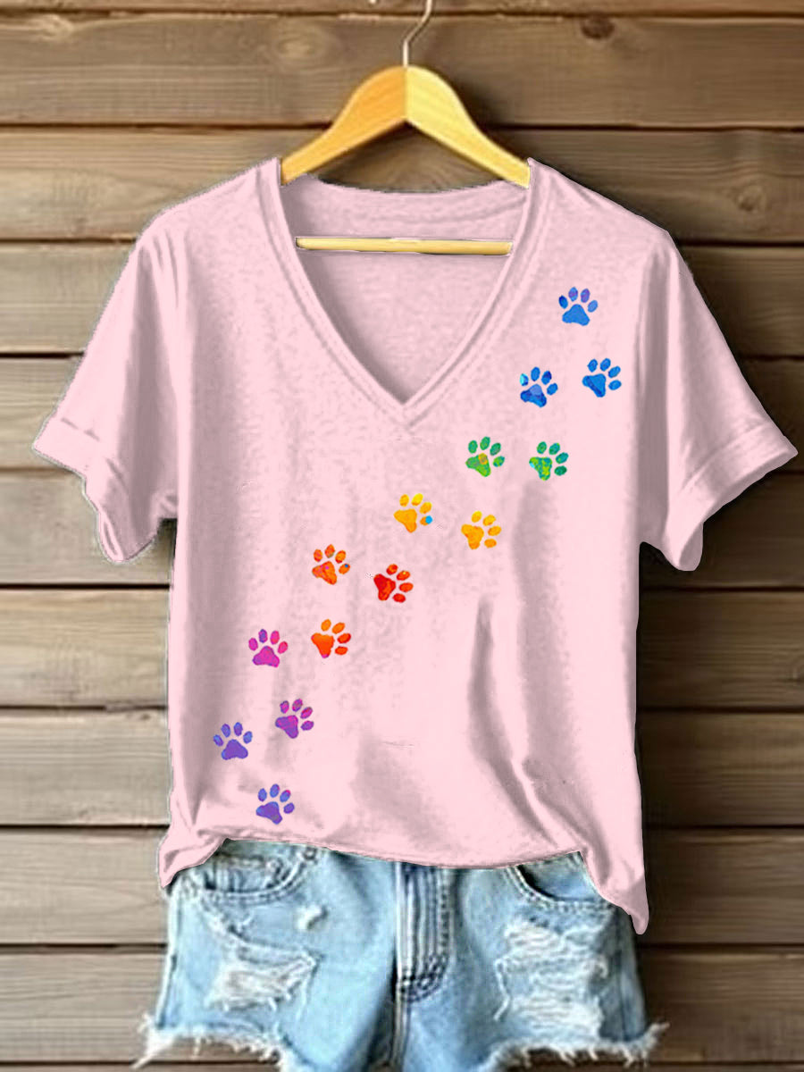 Camiseta pata de perro colorida para mujer