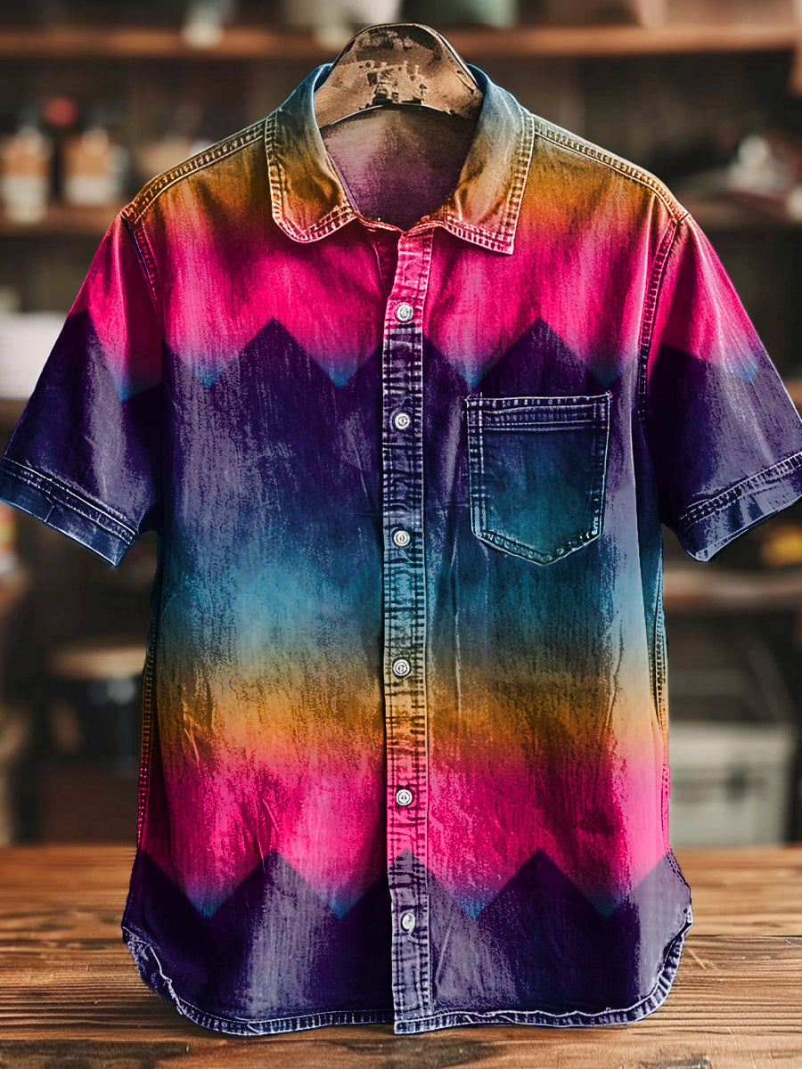 Camisa casual con estampado de arte geométrico irregular vintage