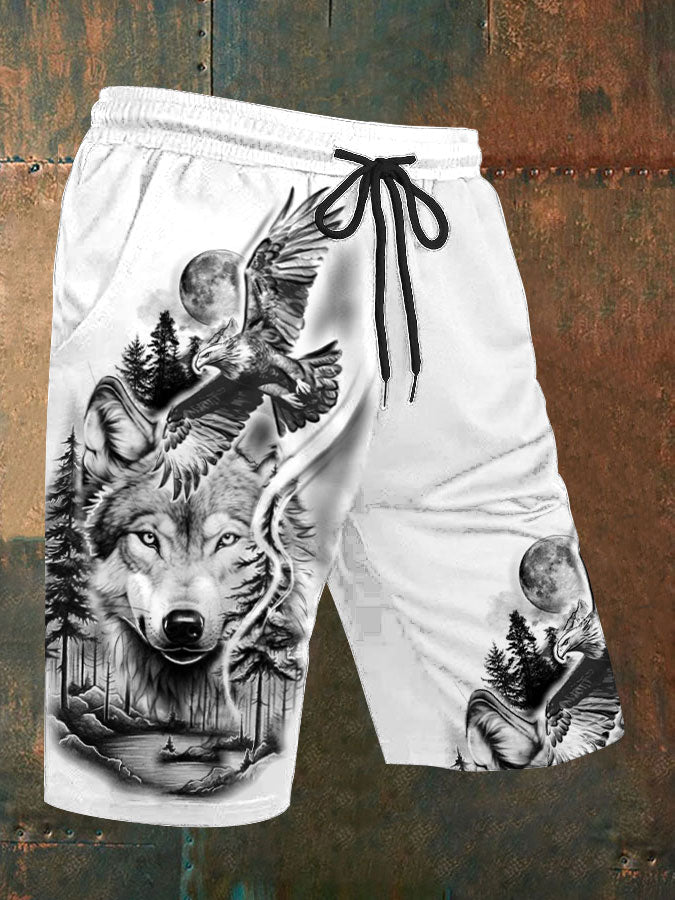 Pantalones cortos casuales de la impresión del lobo de los hombres