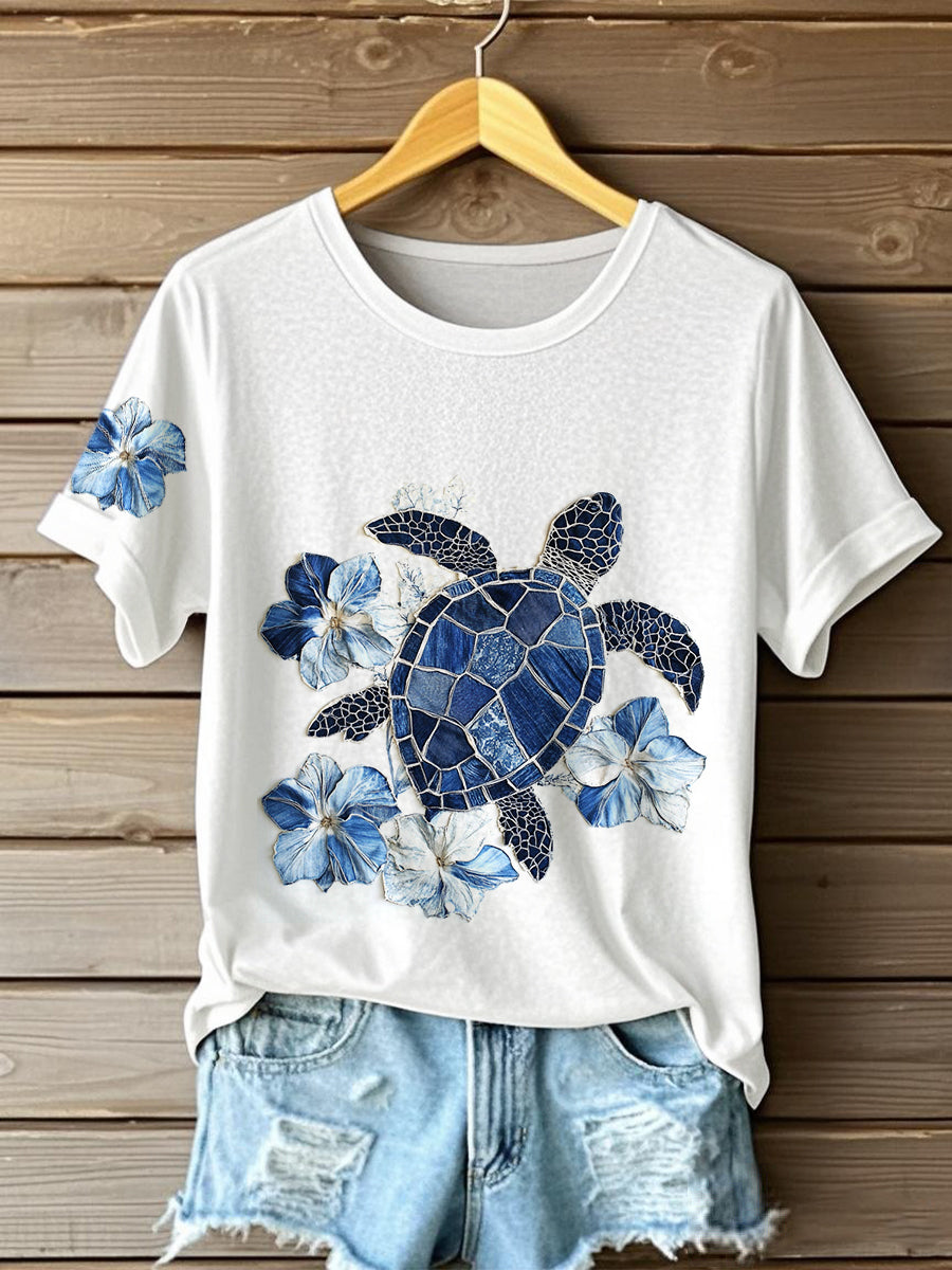 Camiseta de la tortuga del dril de algodón de las mujeres
