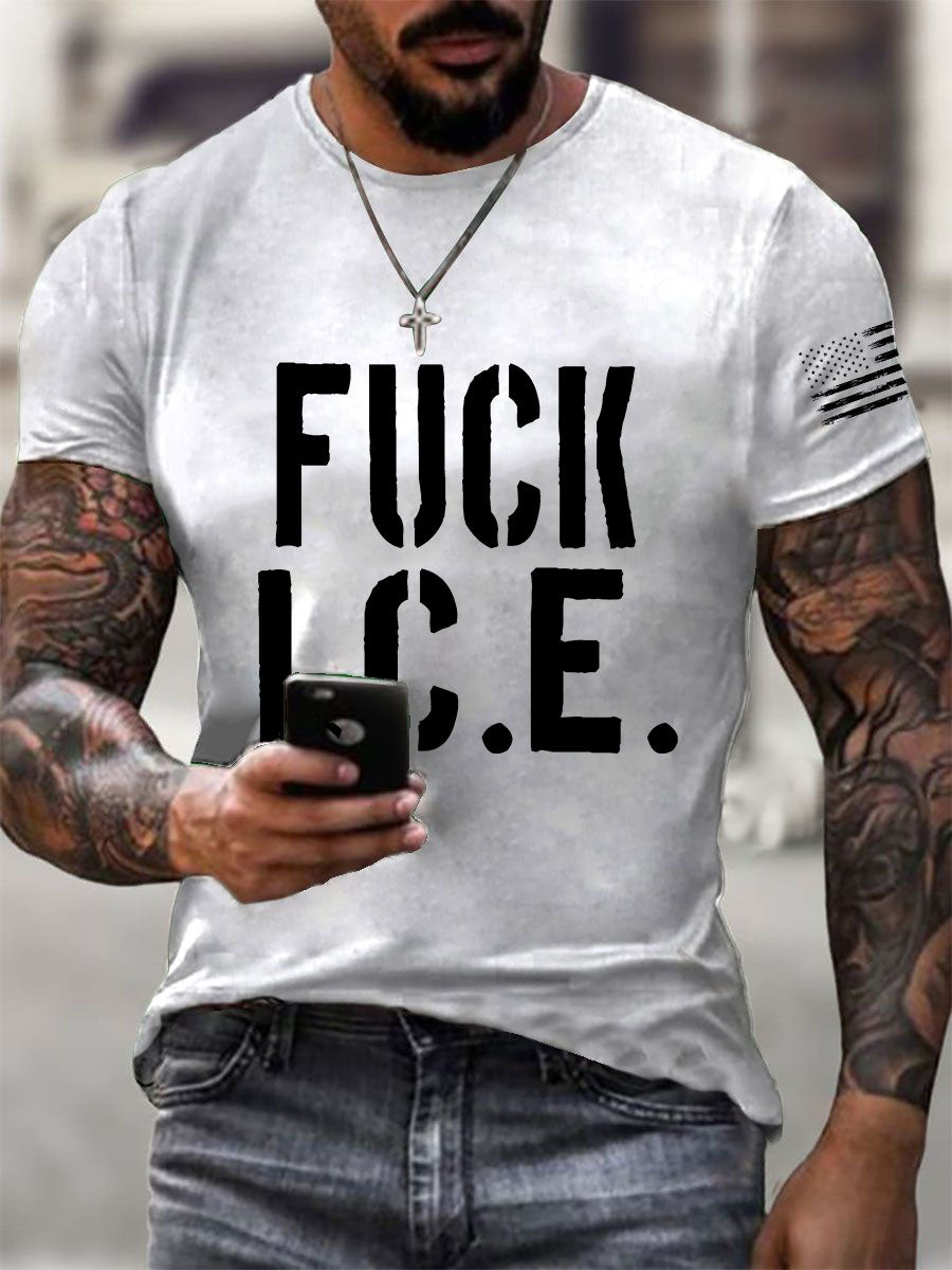Fuck ICE Impreso Casual Camiseta para hombre