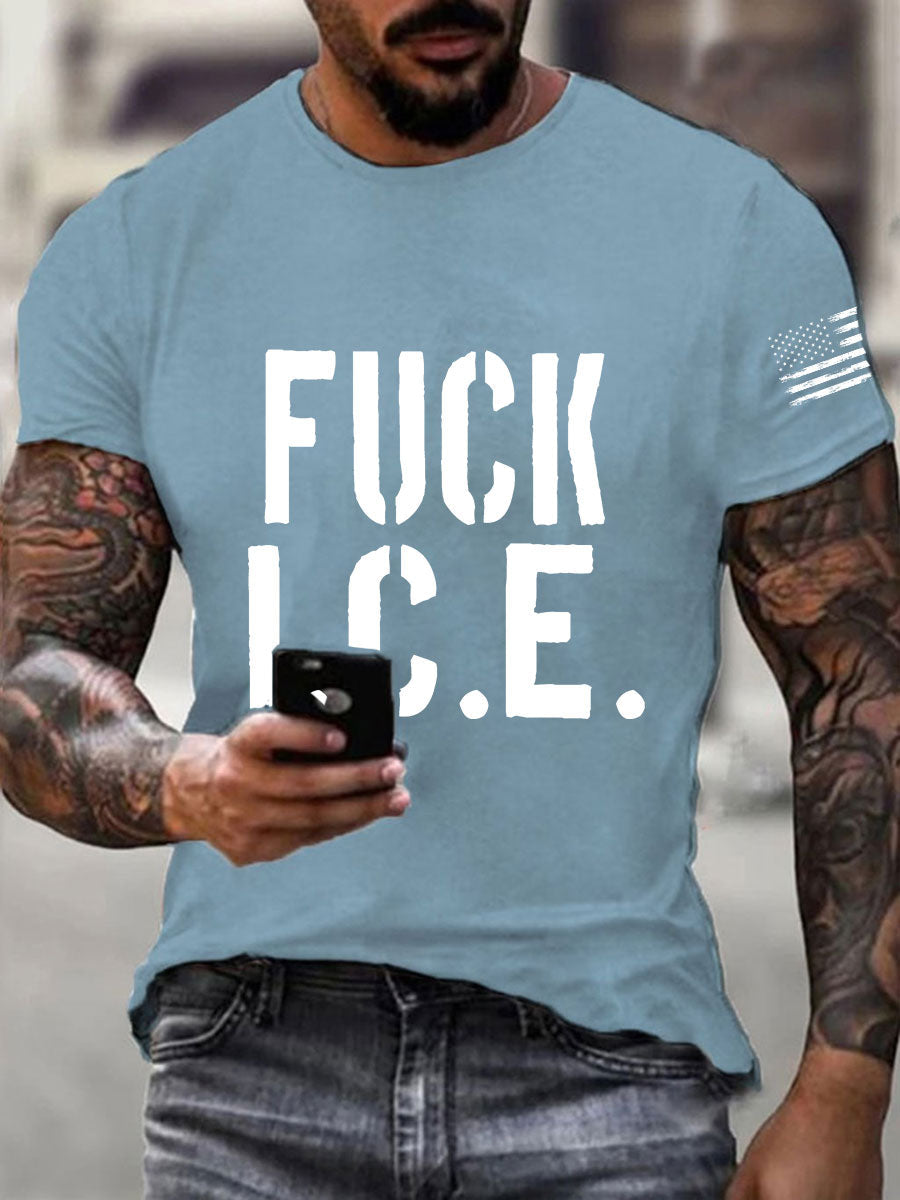 Fuck ICE Impreso Casual Camiseta para hombre