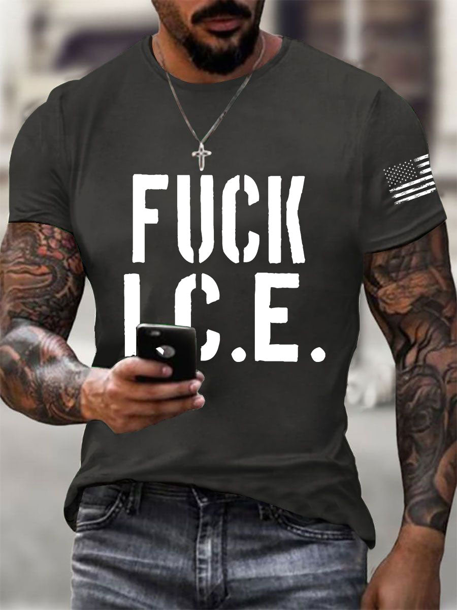 Fuck ICE Impreso Casual Camiseta para hombre