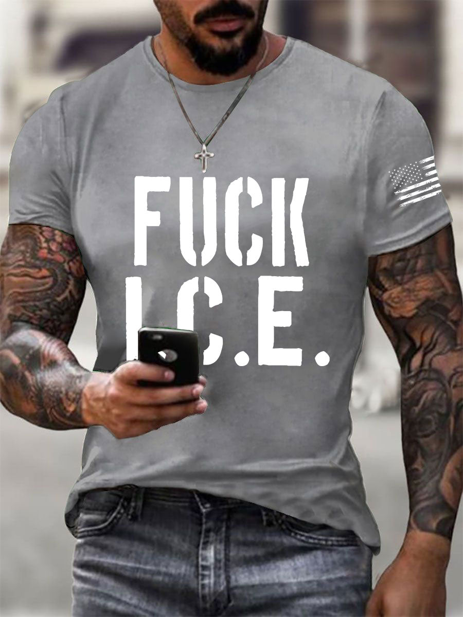 Fuck ICE Impreso Casual Camiseta para hombre