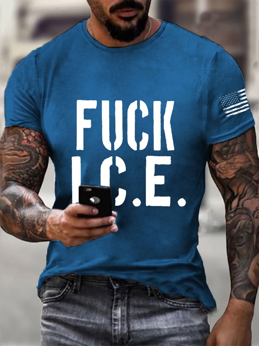 Fuck ICE Impreso Casual Camiseta para hombre
