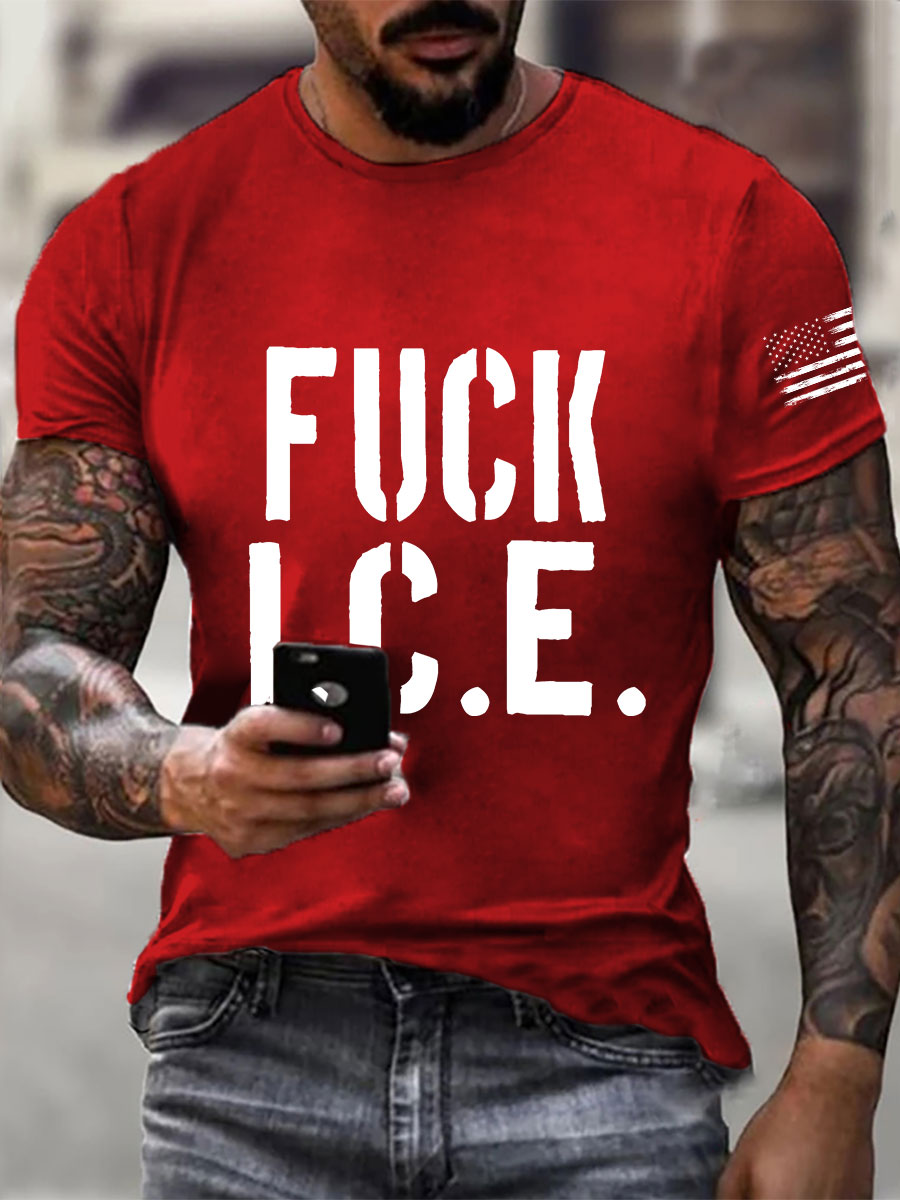 Fuck ICE Impreso Casual Camiseta para hombre