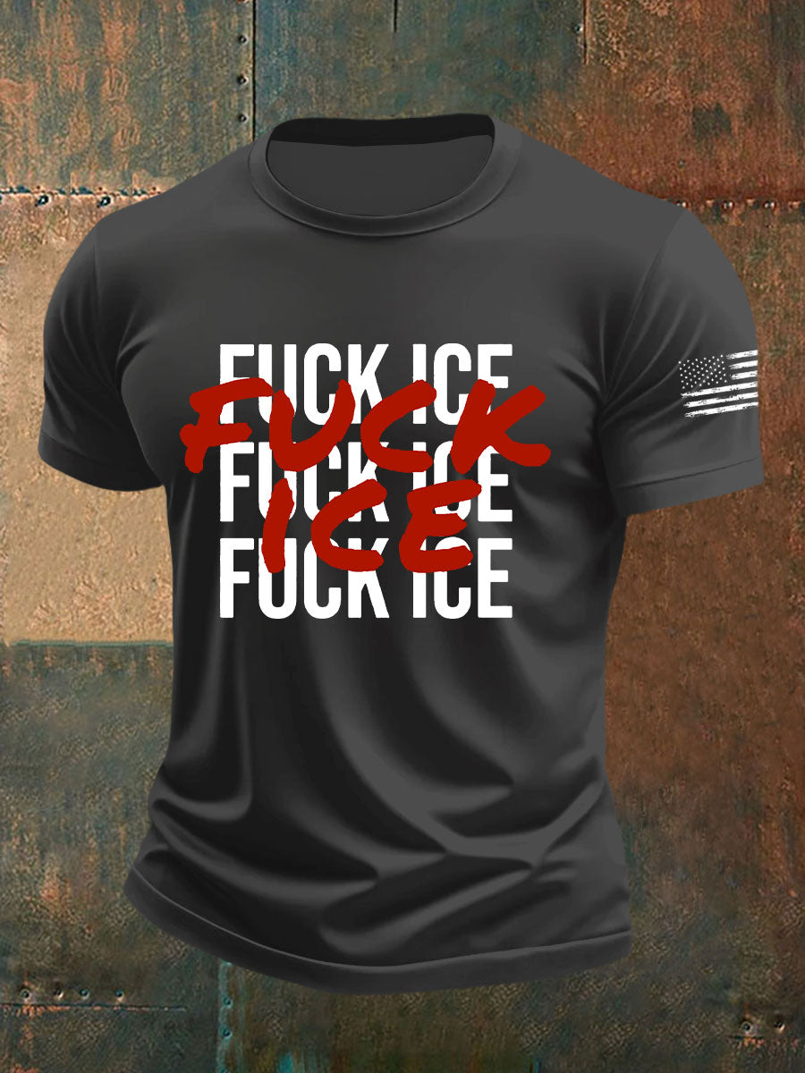 Fuck ICE Impreso Casual Camiseta para hombre