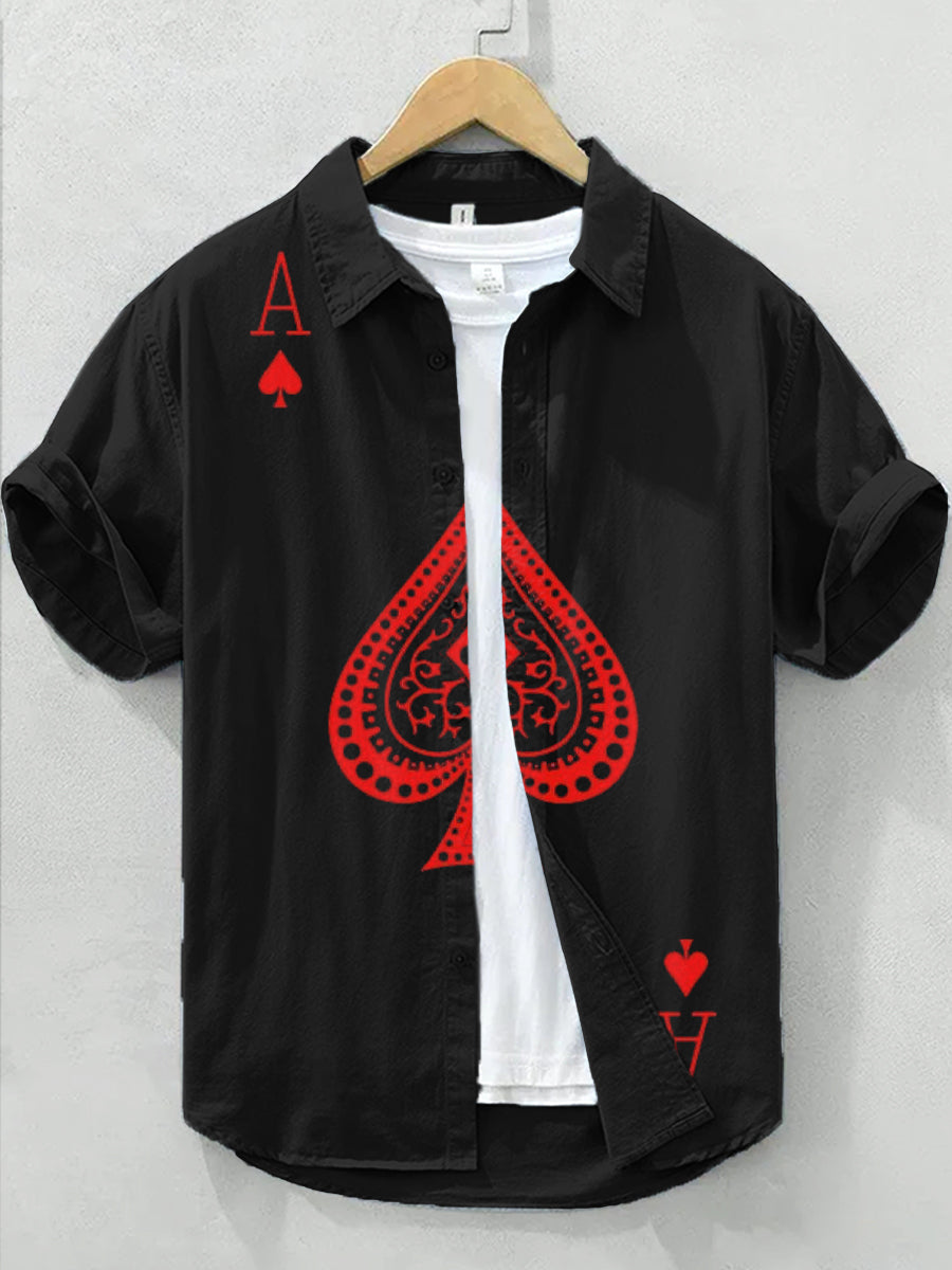 Camisa de lino con estampado de arte Texas Hold'em para hombre