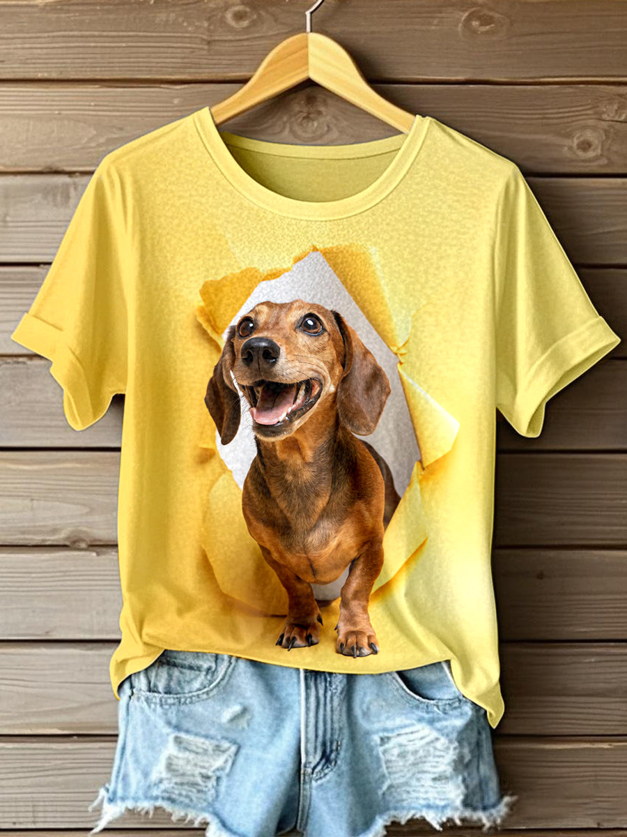 Camiseta divertida de la impresión del arte del Dachshund de las mujeres