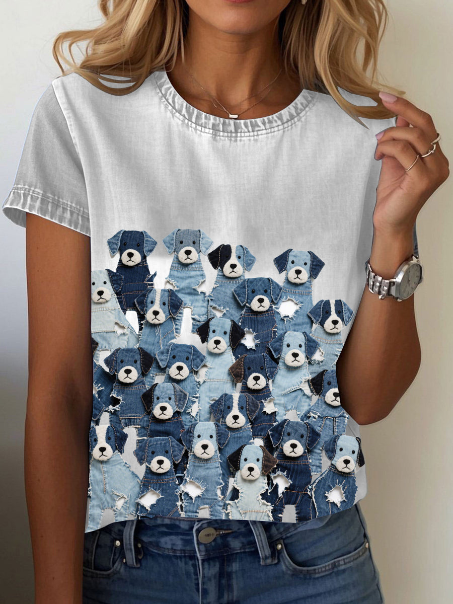 Camiseta de mujer con estampado de denim para perro