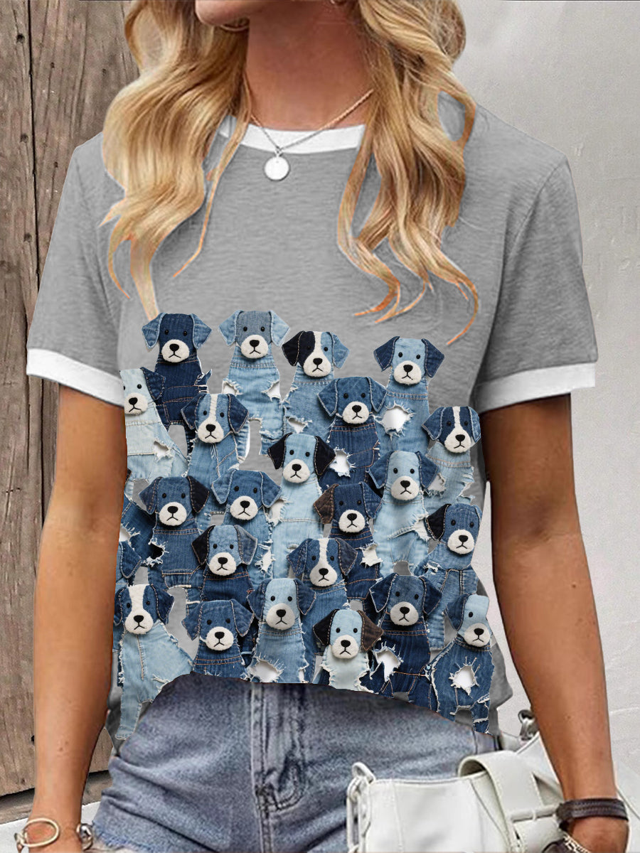Camiseta de perro de mezclilla para mujer