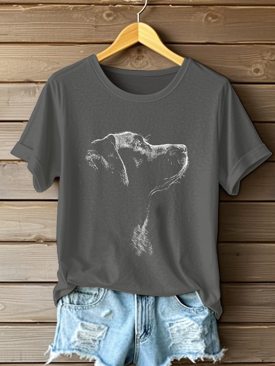 Camiseta casual con estampado de labrador para mujer