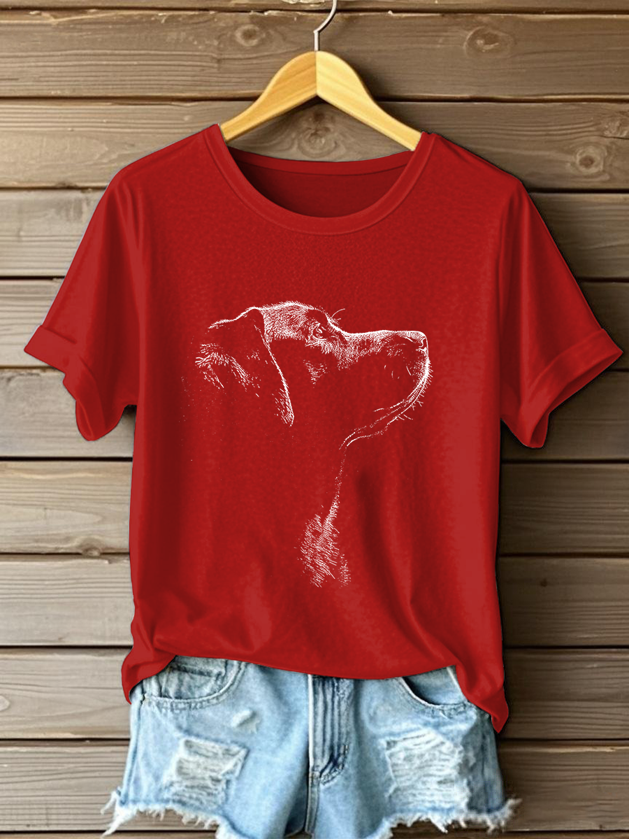 Camiseta casual con estampado de labrador para mujer