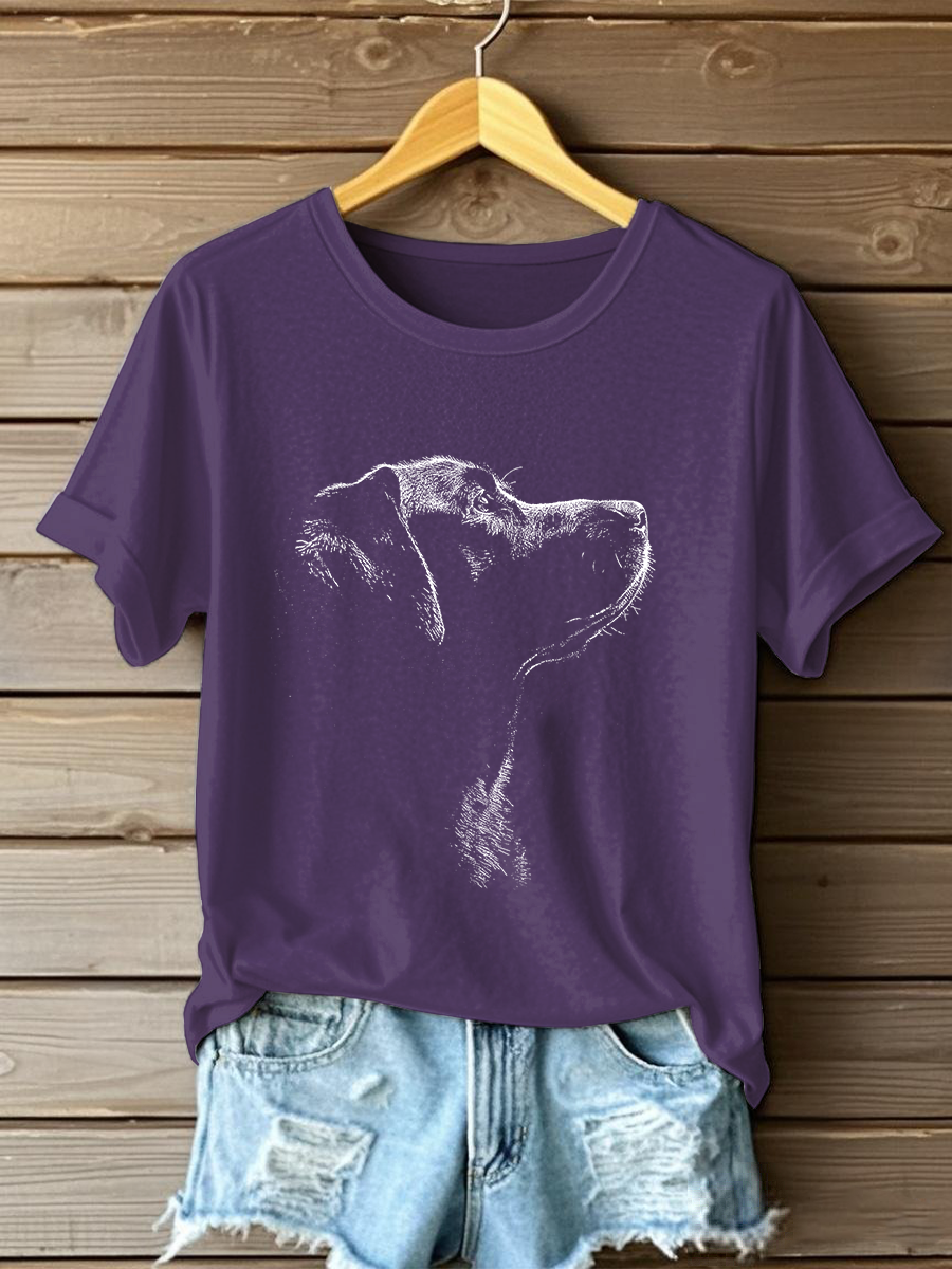 Camiseta casual con estampado de labrador para mujer