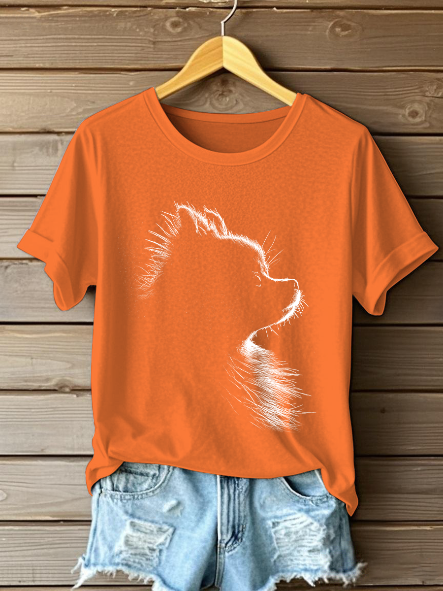 Camiseta casual con estampado Pomeranian para mujer