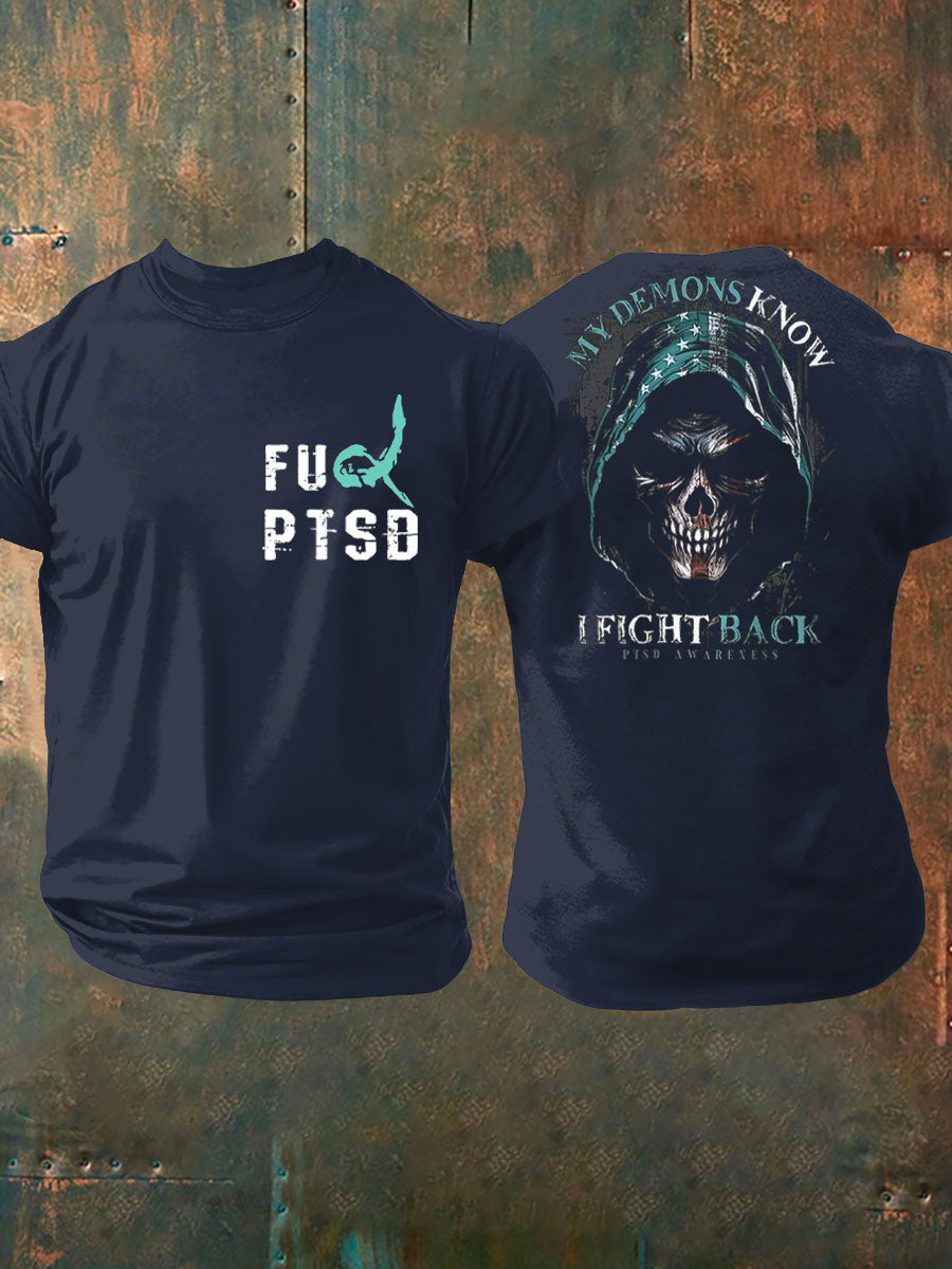 Camiseta impresa veterano de la conciencia del PTSD de los hombres