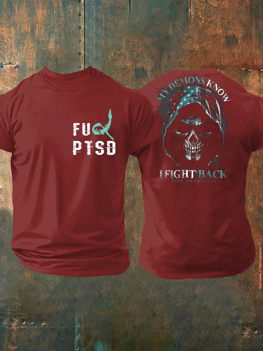 Camiseta impresa veterano de la conciencia del PTSD de los hombres