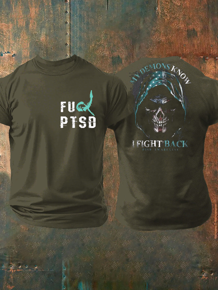 Camiseta impresa veterano de la conciencia del PTSD de los hombres