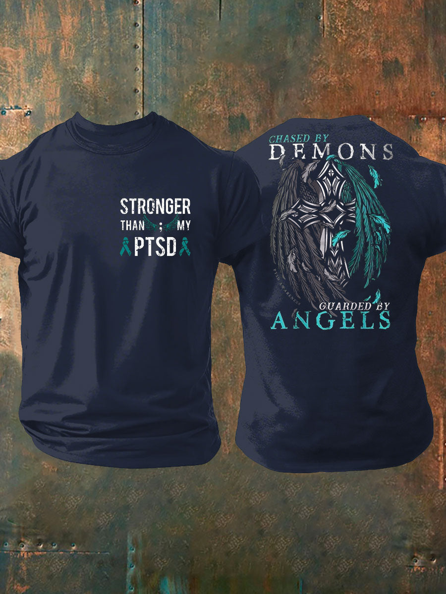 Camiseta impresa veterano de la conciencia del PTSD de los hombres