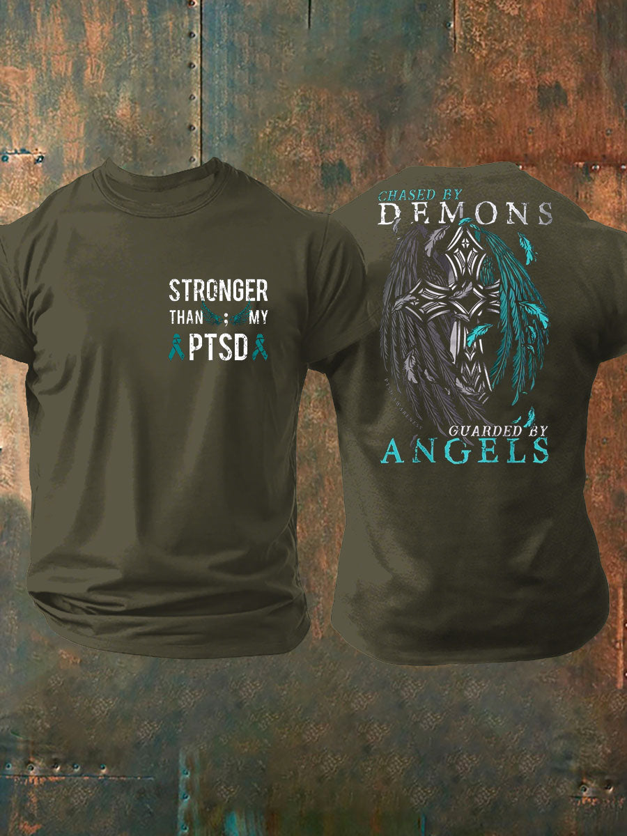 Camiseta impresa veterano de la conciencia del PTSD de los hombres