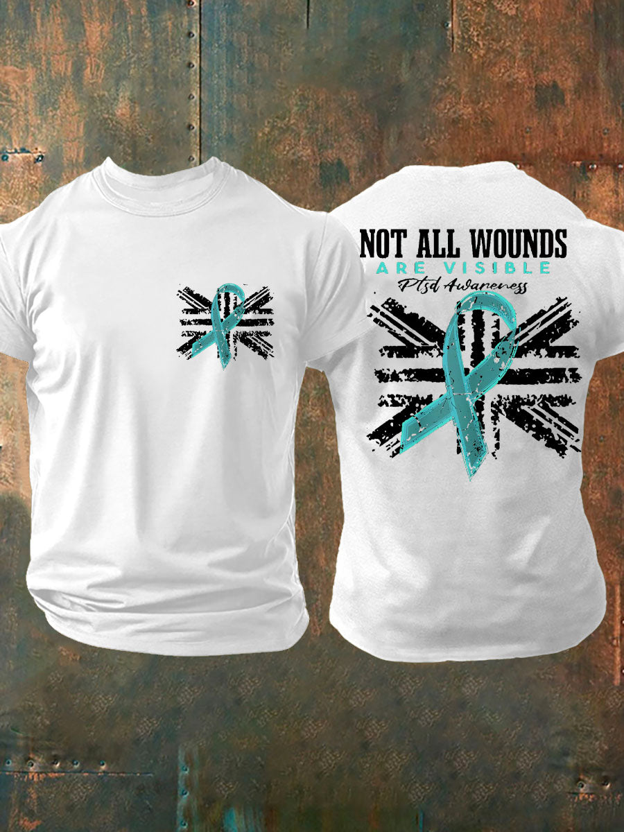 Camiseta impresa veterano de la conciencia del PTSD de los hombres