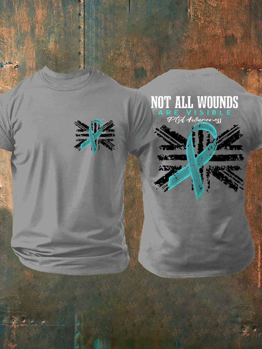 Camiseta impresa veterano de la conciencia del PTSD de los hombres