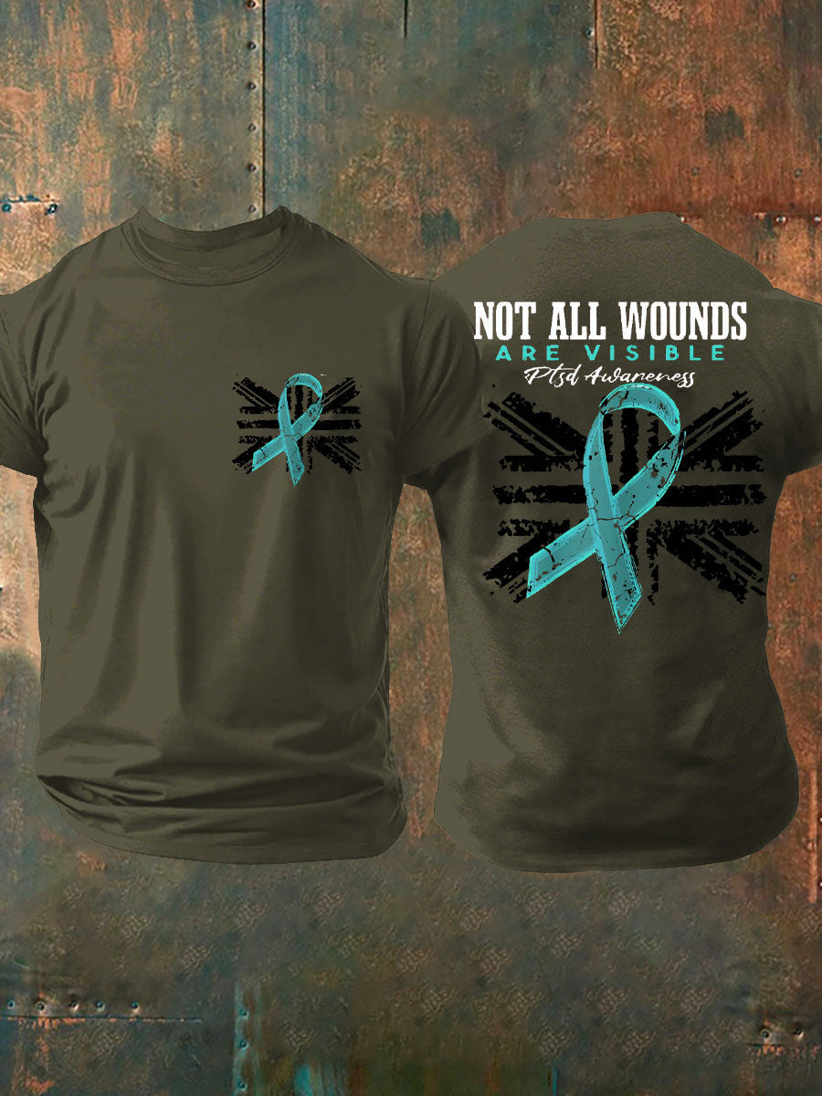 Camiseta impresa veterano de la conciencia del PTSD de los hombres