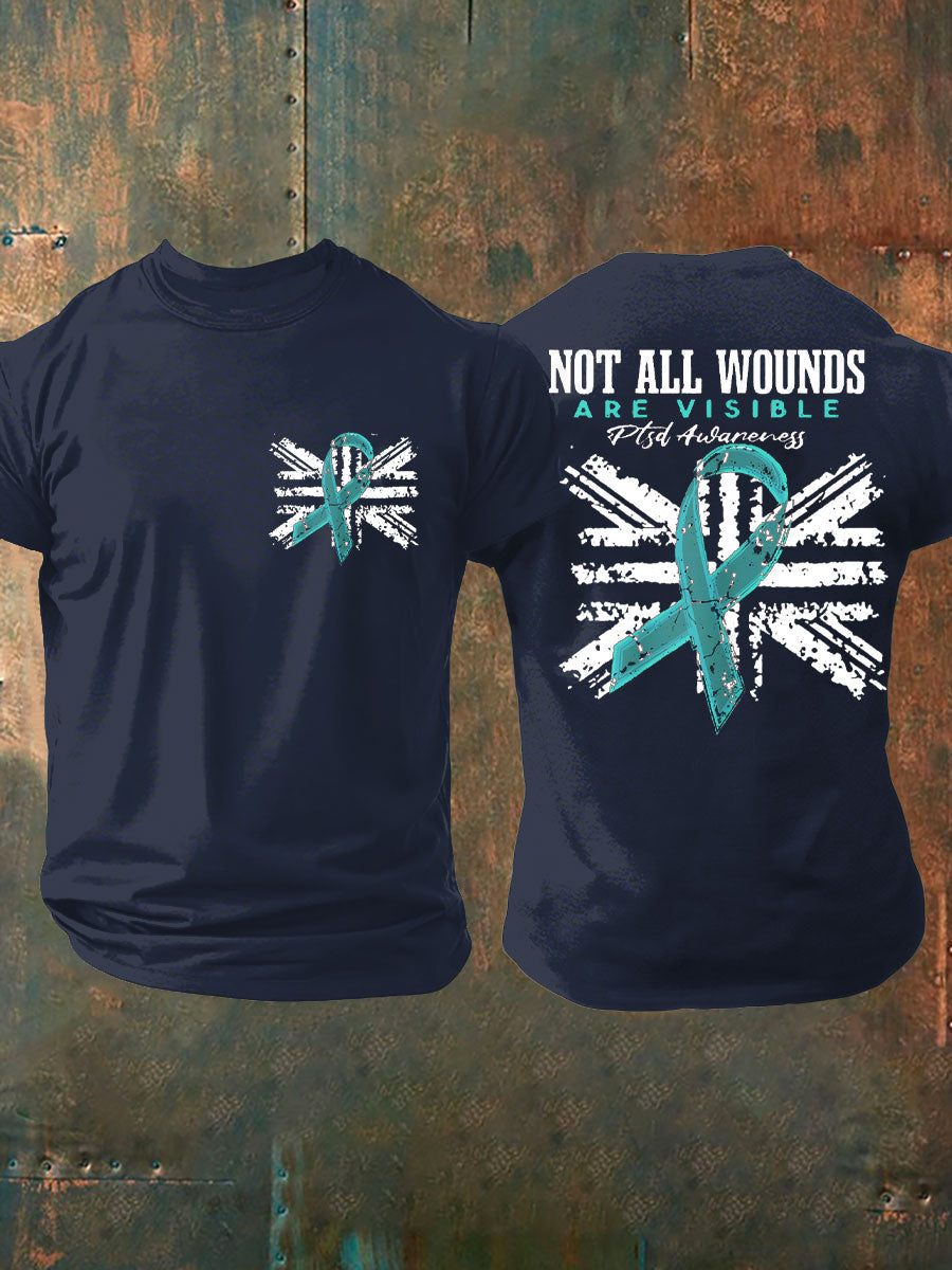 Camiseta impresa veterano de la conciencia del PTSD de los hombres