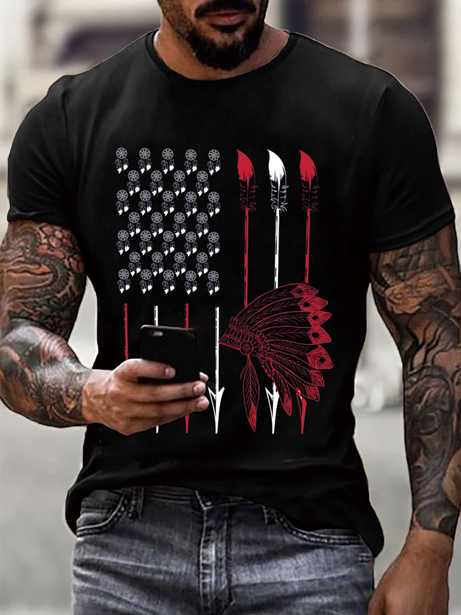 Camiseta con estampado de bandera nativa americana para hombre