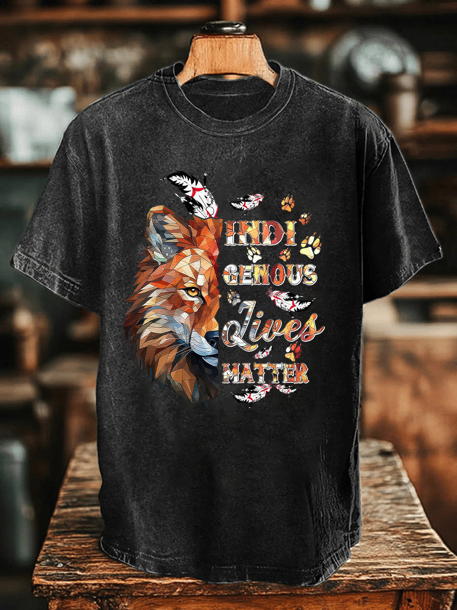 Hombres Wolf Indigenous Lives Matter Impreso Casual Camiseta