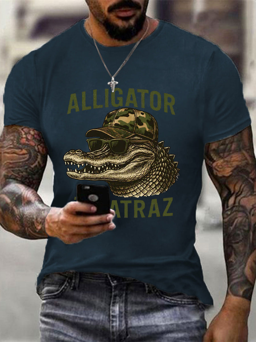 Hombres Retro Alcatraz Cocodrilo Divertido Florida Everglades Humor Oscuro Tee