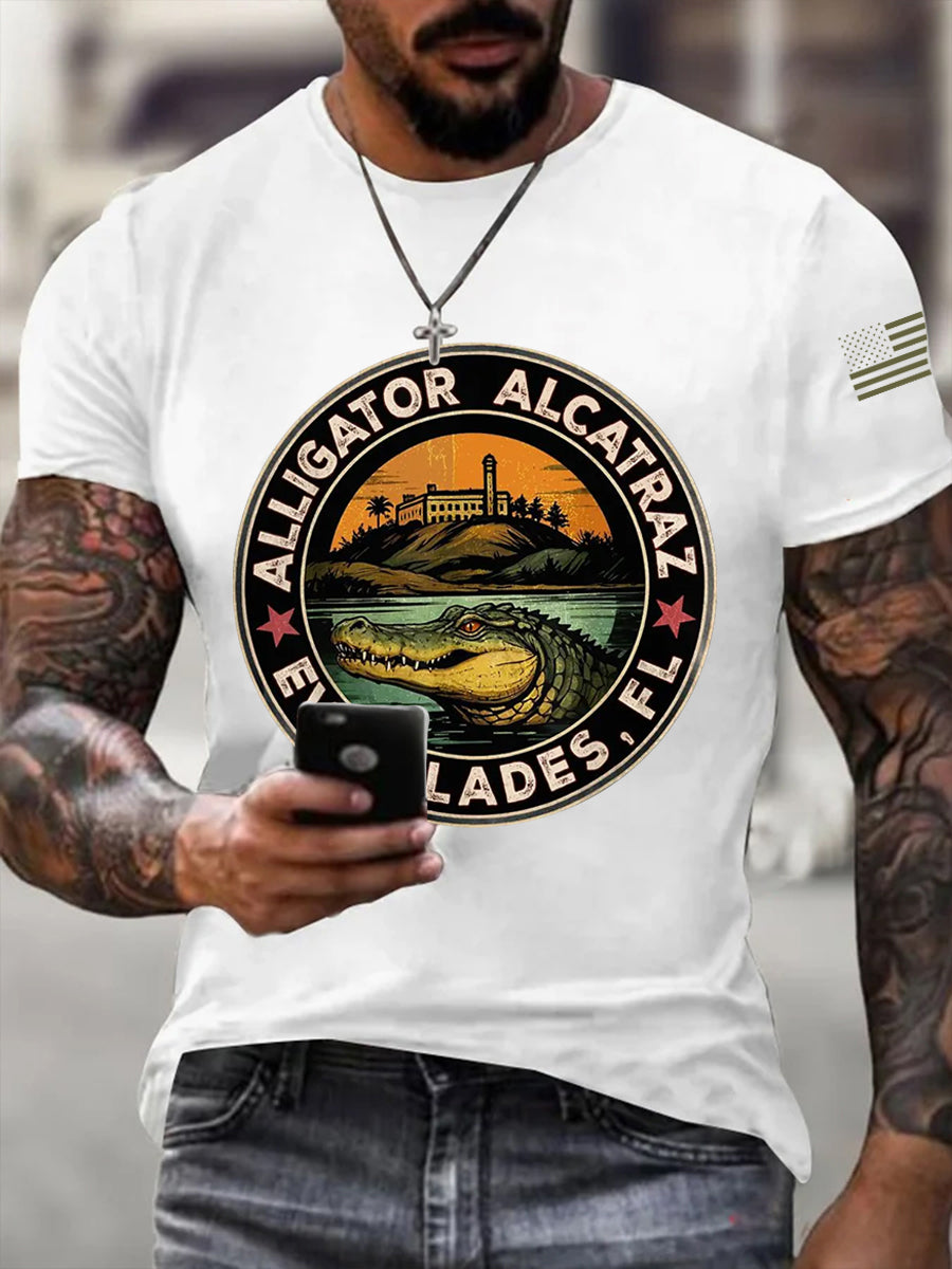 Hombres Retro Alcatraz Cocodrilo Divertido Florida Everglades Humor Oscuro Tee