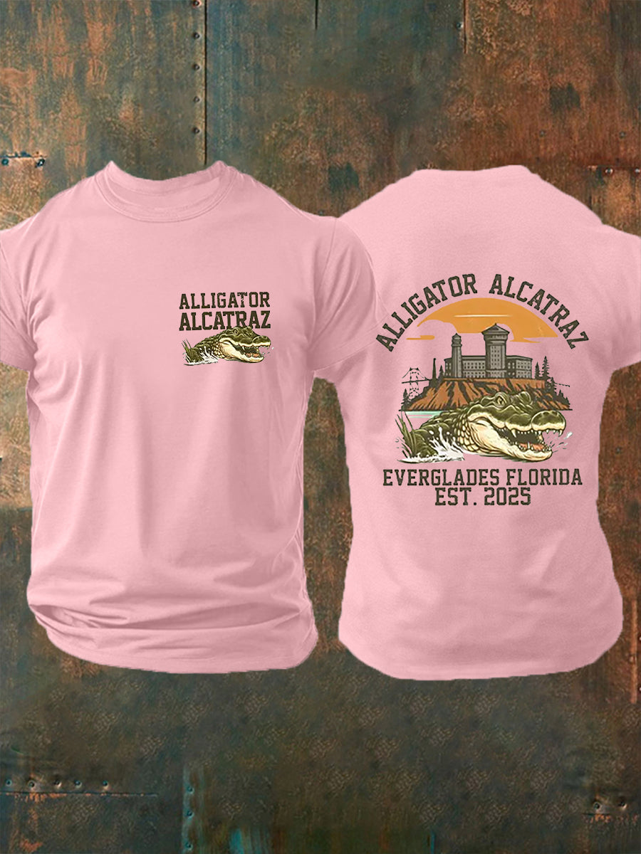 Los hombres de Alcatraz Cocodrilo Retro Divertido Florida Everglades Humor Oscuro Camiseta Manga Corta