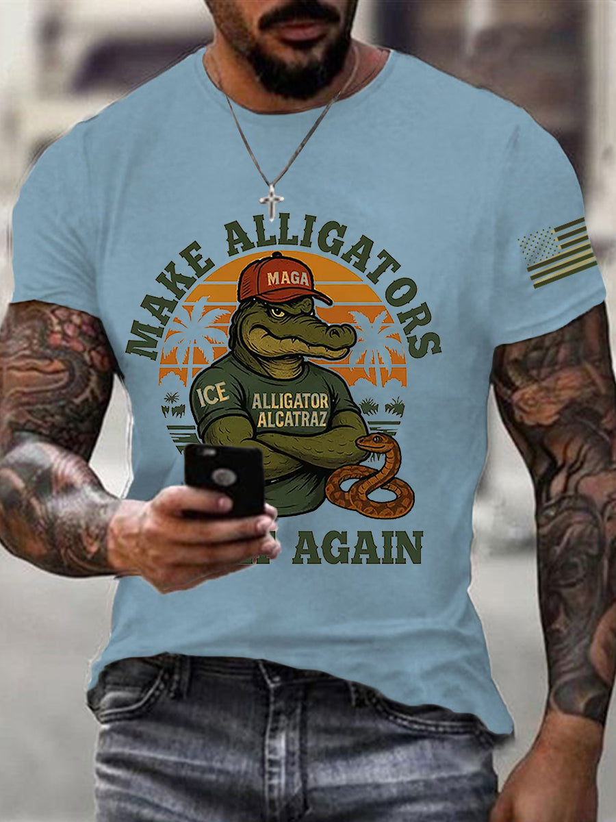 Los hombres de Alcatraz Cocodrilo Retro Divertido Florida Everglades Humor Oscuro Camiseta Manga Corta