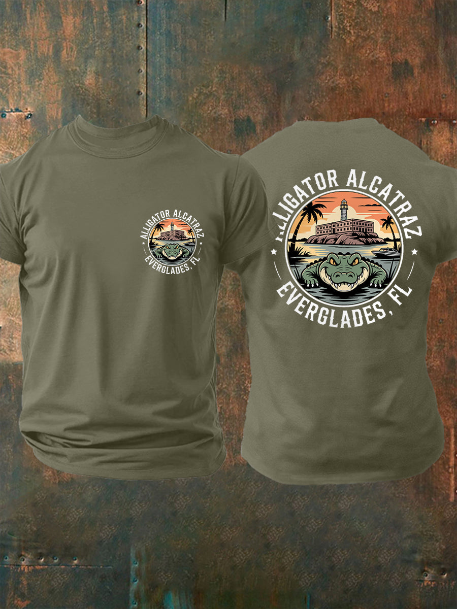 Hombres Retro Alcatraz Cocodrilo Divertido Florida Everglades Humor Oscuro Tee