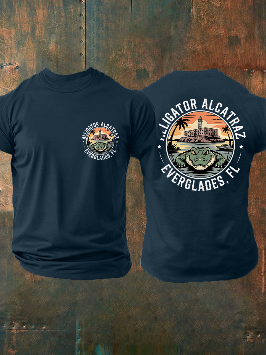 Hombres Retro Alcatraz Cocodrilo Divertido Florida Everglades Humor Oscuro Tee