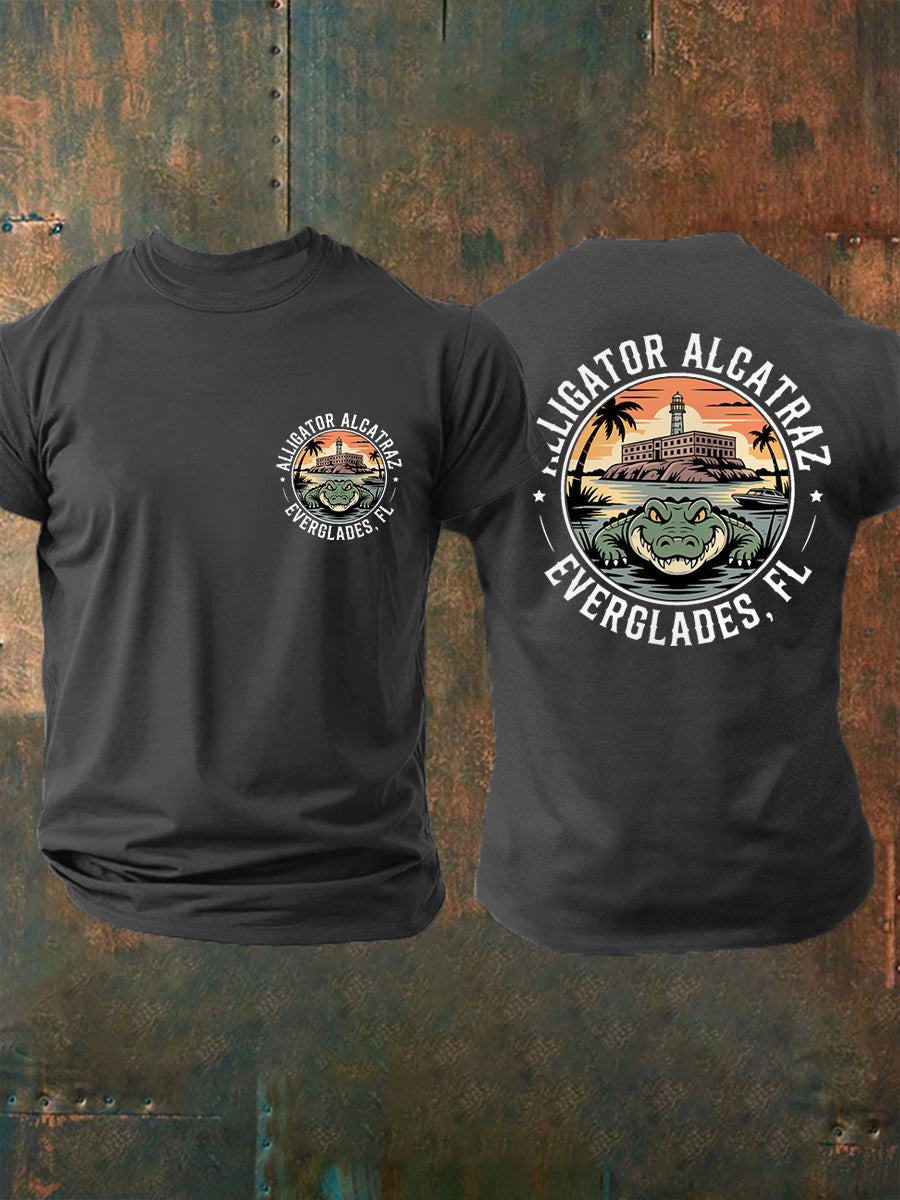 Hombres Retro Alcatraz Cocodrilo Divertido Florida Everglades Humor Oscuro Tee
