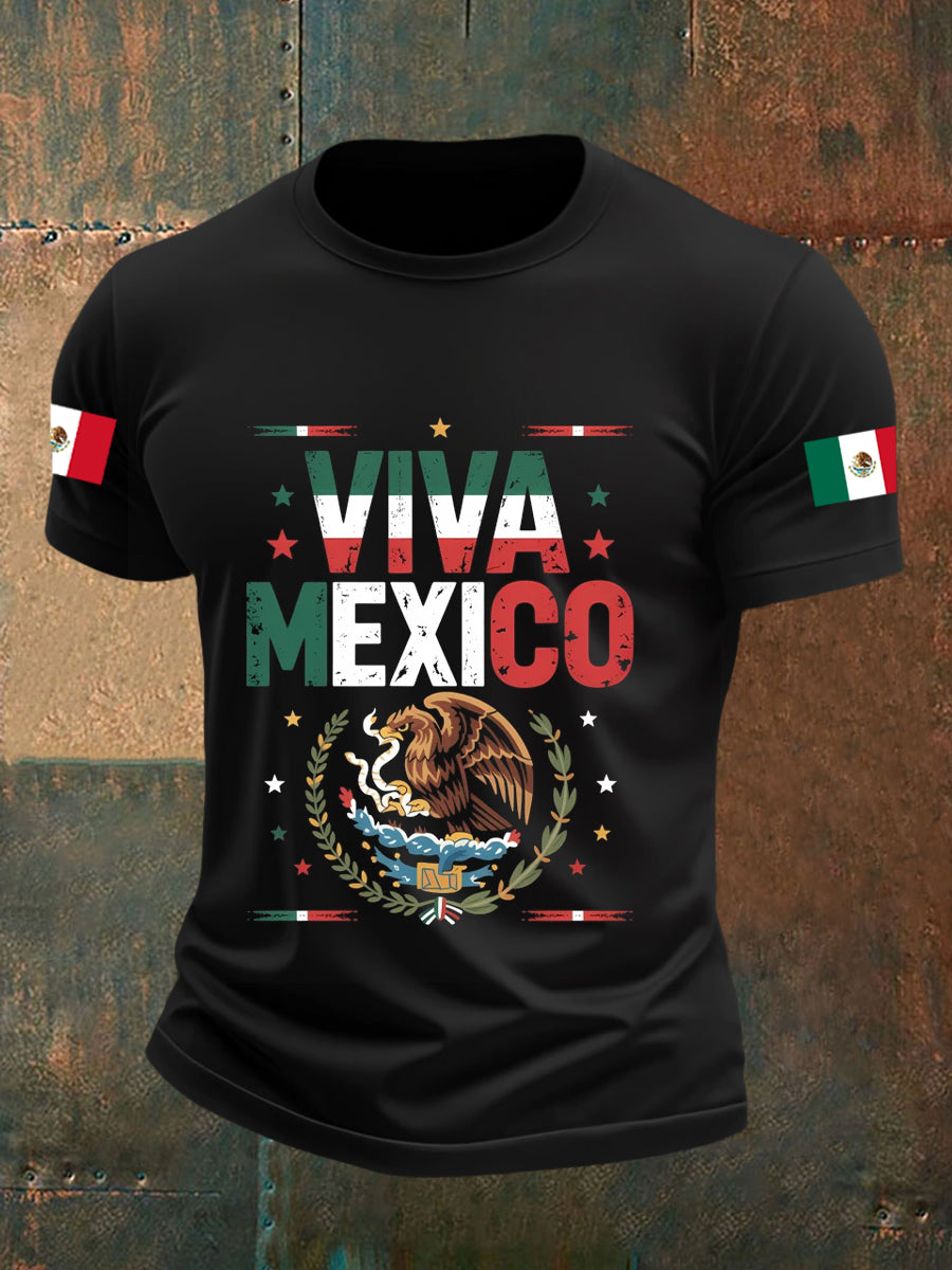 Bandera mexicana Día de la Independencia VIVA camiseta mexicana de manga corta casual para hombre